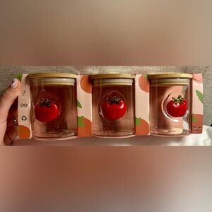 Gourmet Kitchen 3 piece tomato round glass canisters with removable lid